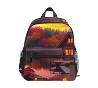 Lakeside Cabin - Zaino per bambini e bambine, mini borsa da viaggio con targhetta per il nome, per la scuola, Cabina in riva al lago, Small, Zaini Carino