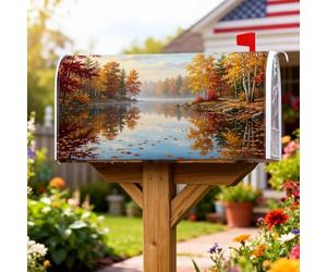 Lakeside, Coperture magnetiche per cassette postali, rustiche e moderne, con alberi che riflettono l'autunno, copertura per cassetta postale arancione, decorazione per esterni, giardino, cortile, 45,7