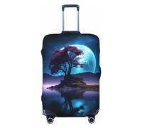 Lakeside Tree Blue Moon - Copribagagli da viaggio, elastico, per valigie, 45-81 cm, Nero , M