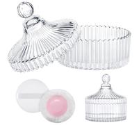 LAKIRA Grande spugnetta per cipria e contenitore, 2 grandi spugnette per cipria, contenitore per polvere in cristallo con soffio da 10 cm, per donne e neonati, contenitore per polvere con soffi per