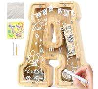 Lakpopya Salvadanaio Bambini Bambina in Legno Apribile Personalizzato di Lettre A-Z Trasparente con Adesivo & Pennarello & Cacciavite, Regali per Bambini