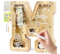 Lakpopya Salvadanaio Bambini Bambina in Legno Apribile Personalizzato di Lettre A-Z Trasparente con Adesivo & Pennarello & Cacciavite, Regali per Bambini (M)