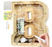 Lakpopya Salvadanaio Bambini Bambina in Legno Salvadanaio Apribile Salvadanaio Personalizzato di Lettre A-Z Salvadanaio Trasparente con Adesivo & Pennarello & Cacciavite, Regali per Bambini (B)