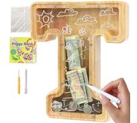 Lakpopya Salvadanaio Bambini Grande in Legno con Lettere A-Z