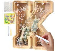 Lakpopya Salvadanaio Bambini Grande in Legno con Lettere A-Z