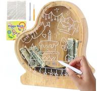 Lakpopya Salvadanaio in Legno Grand per Bambini e Adulti - Personalizzato di A-Z con Area di Destinazione - Salvadanaio Apribile Trasparente per Decorazione e Regalo Battesimo (Cuore-1)