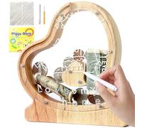 Lakpopya Salvadanaio in Legno per Bambini Lettre Personalizzato A-Z Apribile Trasparente per Decorazione Regalo Battesimo (Cuore-1)