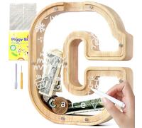 Lakpopya Salvadanaio in Legno per Bambini Lettre Personalizzato A-Z, Apribile Trasparente per Decorazione Regalo Battesimo (C)