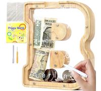 Lakpopya Salvadanaio in Legno per Bambini Personalizzato di A-Z Apribile Trasparente per Decorazione Regalo Battesimo