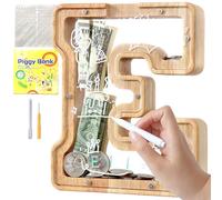 Lakpopya Salvadanaio in Legno per Bambini Personalizzato di A-Z Apribile Trasparente per Decorazione Regalo Battesimo