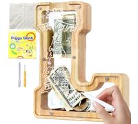 Lakpopya Salvadanaio in Legno per Bambini Personalizzato di A-Z Apribile Trasparente per Decorazione Regalo Battesimo (L)