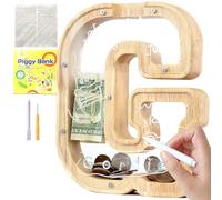 Lakpopya Salvadanaio in legno personalizzato per bambini A-Z trasparente banconote regalo battesimo