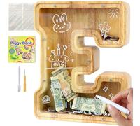 Lakpopya Salvadanaio personalizzato trasparente lettera in legno A-Z campo di destinazione adesivi e pennarelli battesimo decorazione