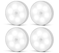 LAKPYN 4 Pezzi Luce armadio led con sensore, Confezione da 4 luci wireless ricaricabili USB per armadietti, Sen-sore del corpo umano + sen-sore di luce, per scale, corridoi(Luce bianca 0.6w500mA)