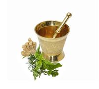 LAKSHMI'S EAGLE Mortaio e pestello in ottone Hamam Dasta Gadget da cucina Frantoio per erbe Spezie Ciotola Molcajete Utensili da cucina Mortaio Pestello Set di 2 pezzi