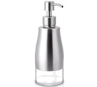 LALA DOLCE - Dispenser per sapone in vetro in acciaio inox, per piano di lavoro, cucina e bagno, per piatti per mani (nichel spazzolato, trasparente, 300 ml/10 oz)