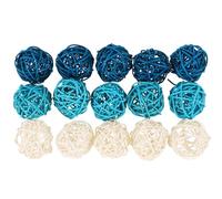 LALADEFIEE 15 Pezzi Palline Decorative in Vimini di Rattan Sferiche Bianche e Blu da 5 Cm, Accessori Diffusori per Aromi, per Decorazione Tavoli e Hotel Eleganti