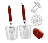 LALADEFIEE 2 pezzi Colino in Acciaio con Manico in Legno Scolapasta per Pasta e Dumpling Setaccio per Cottura e Scolatura Veloce Utensile da Cucina Resistente e Facile da