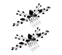 LALADEFIEE 2 Pezzi Pettini Laterali da Sposa Strass Neri, Accessori Decorativi per Chioma da Matrimonio Vintage, Decorazioni Eleganti per Festa Nuziale e Damigelle, Pettini per Chioma Sicuri