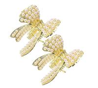 LALADEFIEE 2pezzi Fermagli Per Eleganti Con Fiocco Perla Per Donne e Ragazze Accessori Per Korean Style Sottile e Mossi Design Resistente e Facile Da Usare