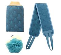 LALADEFIEE 3 pezzi Shower Ball e Shower Strip in Doppio per Esfoliazione e Massaggio Corpo Guanto Bagno Versatile per Braccia Gambe e Schiena Resistente e Confortevole Colore Blu