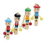 LALADEFIEE 4 pezzi Fischietti Giocattolo Pirati in Legno Cartoon Portachiavi Educativi per Suono Design Ergonomico Sicuro per Feste e Regali