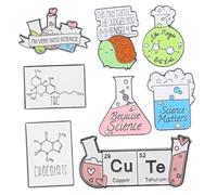 LALADEFIEE 8 pezzi Spille Scienza Smaltate Chimica Brooch Pin Donna Accessori Laboratorio Costume Jewelry per Cappelli Ufficio Viaggi Natale