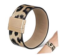 LALADEFIEE Bracciale Cuff Larga Stampa Maculata in Pelle Sintetica Nero Oro Accessorio Moda Animalier Leggero e Confortevole per Donna