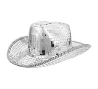 LALADEFIEE Cappello da cowboy western a forma di palla da discoteca - Cappello da cowgirl con specchietti argentati per feste, DJ, festival e carnevale, accessorio per cosplay - Copricapo per costumi