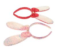 LALADEFIEE Cerchietto Paillettes da Coniglio 2 Pezzi Accessorio per Costumi di Halloween e Carnevale Copricapo Orecchie Rosa e Rosse per Feste di Pasqua e Compleanno Cerchietto da Donna