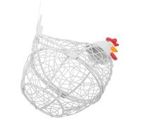 LALADEFIEE Cestello Portauova in Filo Metallico Bianco da Banco 17X9X19 CM con Coperchio a Forma di Gallina Portaoggetti Ventilato per Cucina e Frigorifero Organizzatore Compatto per Uova