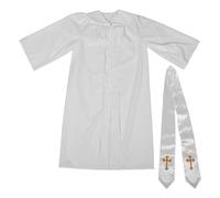 LALADEFIEE Costume da Prete Uomo Tunica e Stola in Poliestere Bianco, Resistente allo Sbiadimento e Colori Vivaci, per Performance Teatrali e Cerimonie Religiose