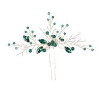 LALADEFIEE Ferma Chioma Sposa Verde Smeraldo Cristalli a Forma di U, Flessibile e Raffinato, Accessorio per Acconciature da Matrimonio ed Engagement