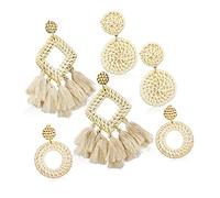 LALADEFIEE Orecchini Vistosi in Rattan Intrecciato Nappe, Set Da 3 Paia Di Orecchini Pendenti in Paglia Stile Libertino Per Donna, Accessori Estivi Per Feste e Viaggi