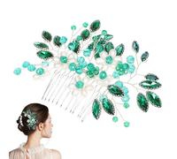 LALADEFIEE Pettine Laterale Decorativo Motivo Floreale in Cristallo e Perle Finte Verde, Accessorio Elegante per Chioma da Sposa e Eventi Formali