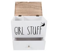 LALADEFIEE Portaoggetti per Assorbenti Igienici in Legno Bianco con Coperchio di Sicurezza, Organizer Bagno Femminile Compatto per Stoccaggio Tamponi e Prodotti da Donna, Contenitore