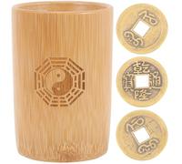 LALADEFIEE Secchio di bambù per Giochi di Divinazione i Ching Set di 3 Monete Divinatorie Cinesi in Rame, Accessori per Predizione Buddista e Oggetto di Gioco Tradizionale per Templi e
