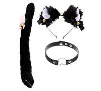 LALADEFIEE Set 3 Pezzi Cerchietto Orecchie di Gatto Collare Campanello e Coda da Cosplay in Pizzo Accessori per Costumi da Festa e Forniture Cosplay per Donne e Ragazze