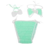 LALADEFIEE Set Costume da Bagno per Neonata Uncinetto 3 Pezzi Bikini e Copricostume Verde Chiaro per Servizi Fotografici in Spiaggia Abbigliamento Estivo per Bambine