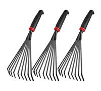 LALADEFIEE Set di 3 piccoli rastrelli da giardino - Rastrello manuale da 34 cm per giardinaggio con impugnatura ergonomica e testa in metallo a 9 denti - Attrezzo manuale per smuovere il terreno,