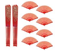 LALADEFIEE Ventagli Pieghevoli in Pizzo Rosso Set da 10 Pezzi Ventagli Portatili da Mano per Matrimoni Feste Danzanti e Spettacoli Teatrali Tradizionali Cinesi Leggeri e Decorativi