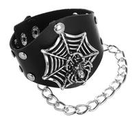 LALAFINA Bracciale in Pu Teschio Punk Rock Regolabile e Confortevole a Rete di Ragno per Halloween Uomo e Donna Nero