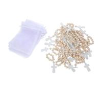 LALAFINA Bracciali con Perline in Legno per Battesimo e Prima Comunione con Perline Lisce e Sacchetti in Rete, Set da 40, Decorazioni per Celebrazioni e Ricordi Religiosi