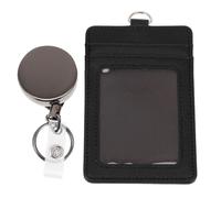 LALAFINA Porta Badge in Cuoio e Metallo Nero Resistente e Leggero con Clip Retrattile Verticale per Carte Identificative e Tessere da Ufficio