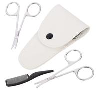 LALAFINA Set Forbici per Barba Uomo in Acciaio Inossidabile Kit da 4 Pezzi Custodia Bianca e Pettine Piccolo per Taglio Preciso Peli Naso e Cura Baffi Professionale e Fai da Te