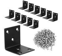 LALAGO 12pz Connettori Angolari in Acciaio Inox 50 x 50 x 50 mm, Staffe Angolari per Legno di L con 78 Viti, Supporti Angolo di Carico Pesante a 90° Nero per il Fissaggio e la Riparazione di Mobili