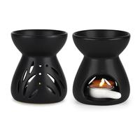LALAGO 2pcs Bruciatore di Essenze, Bruciatore di Essenze e Cera in Ceramica con Cucchiaio di Candela, Diffusore di Oli Essenziali per la casa, l'ufficio, Lampade Aroma a Forma di Imbuto(Nero)