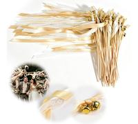 LALAGO Bacchette Magiche per Matrimonio Champagne, 50 Pezzi Wedding Wands con 100 Campanellini Grandi e 150 Nastri da Matrimonio, Bacchette da Sposa, Bacchetta Magica per Compleanni e Feste Natalizie