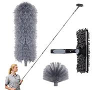 LALAGO Spolverino per Polvere Allungabile, Kit Pulizia Vetrate incluso Asta Telescopica Regolabile da 1,5 a 4,5 m, Cattura-Polvere Telescopico in Microfibra, Pulizia per Finestre 2 in 1 (Set A)