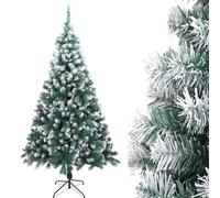 LALAHO Albero di Natale artificiale 210 cm verde e bianco - Albero di Natale con supporto in metallo, fedele alla natura, rami densi, PVC ignifugo, adatto per appartamenti, uffici, negozi e alberghi